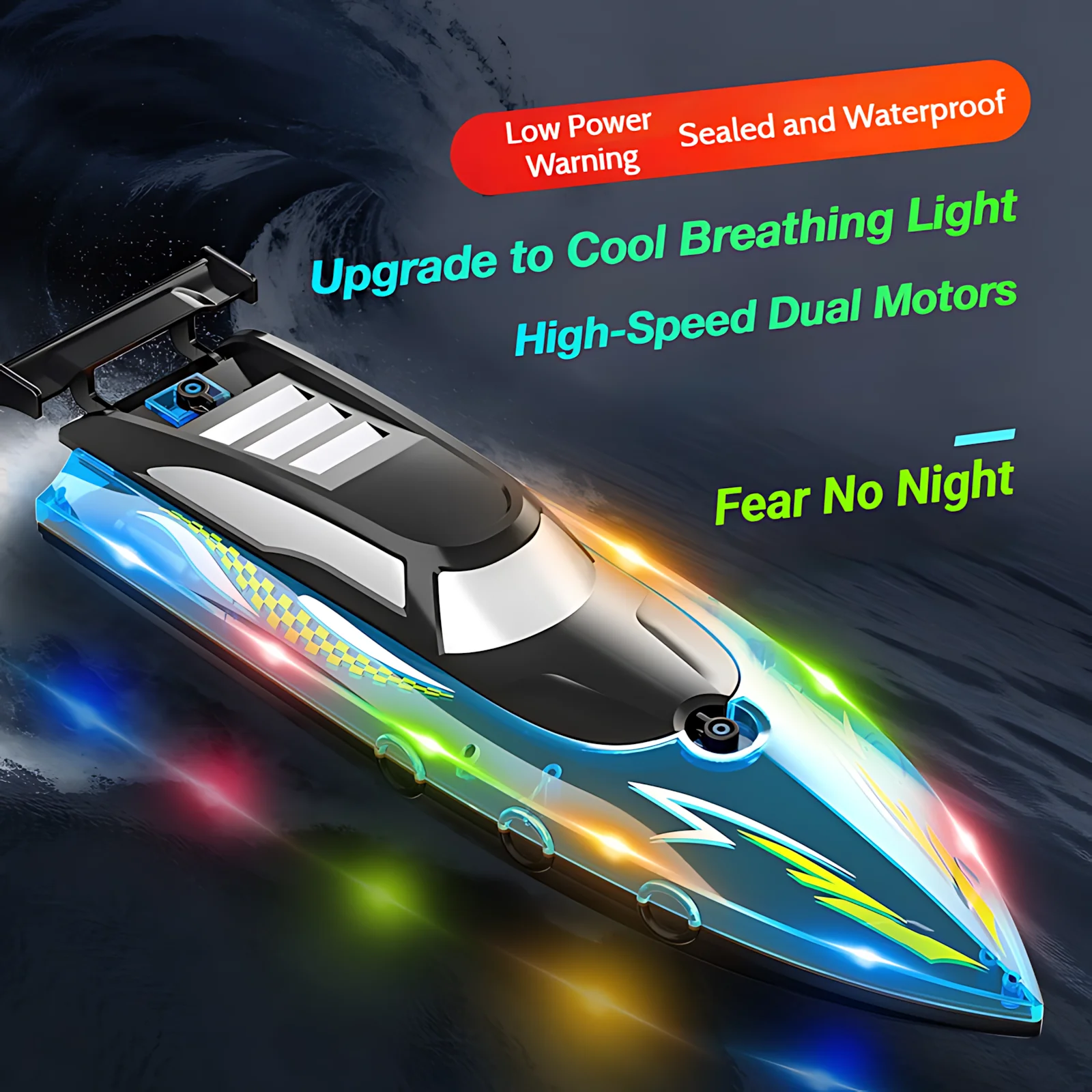 Rc Hobby Grade Boat - เรือ RC ความเร็วสูงพร้อมไฟ LED, เรือเร็วควบคุมระยะไกล 2.4GHz