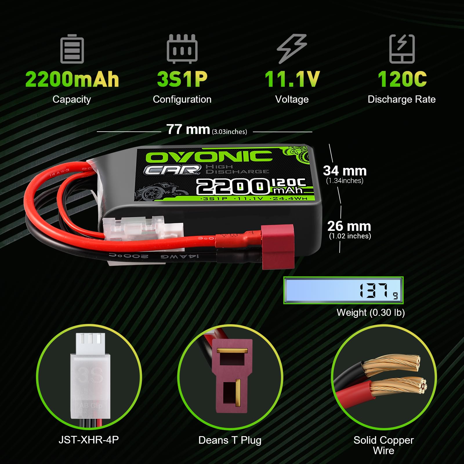 Rc Hobbyking - แบตเตอรี่ OVONIC 3S LiPo แบบสั้น 11.1V